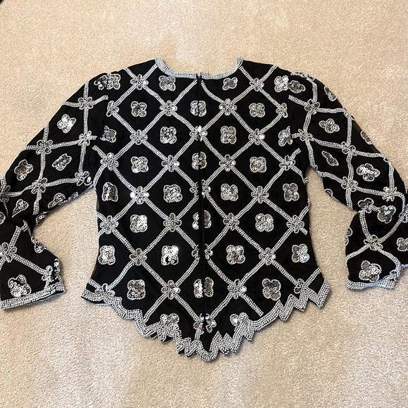 Vintage Lawrence Kazar faux pear and sequin beaded top long back zipper … - Picture 11 of 14